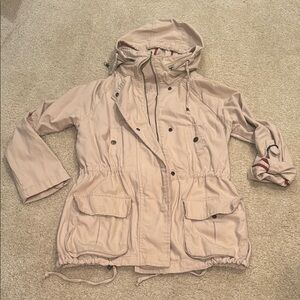 Women's Beige Trench Hooded Jacket - Size M